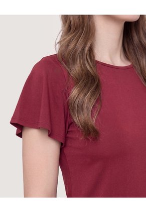 Camiseta Manga Corta Con Vuelos  Para Mujer Vino Ostu