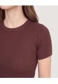 Camiseta Tejida Acanalada Básica  Para Mujer Café Ostu de Ostu