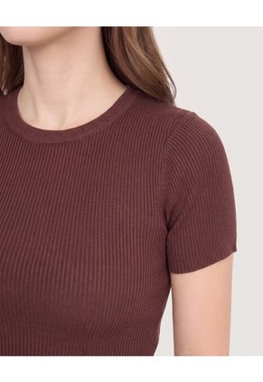 Camiseta Tejida Acanalada Básica  Para Mujer Café Ostu