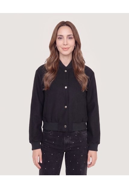 Chaqueta Bomber Cropped  Para Mujer Negro Ostu