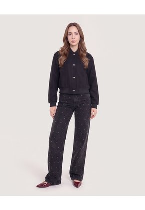 Chaqueta Bomber Cropped  Para Mujer Negro Ostu