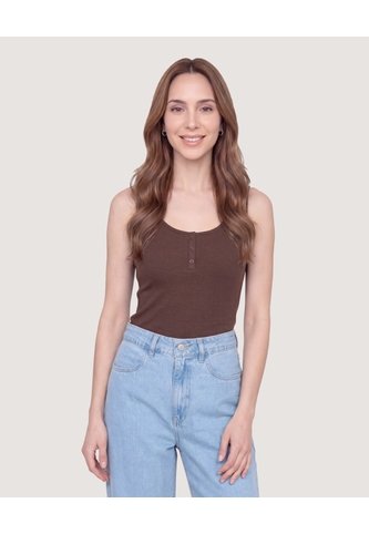 Body Manga Sisa Con Botones Frontales  Para Mujer Café Ostu Ostu
