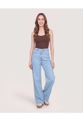 Body Manga Sisa Con Botones Frontales  Para Mujer Café Ostu