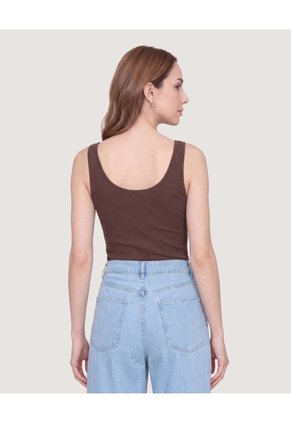 Body Manga Sisa Con Botones Frontales  Para Mujer Café Ostu