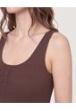 Body Manga Sisa Con Botones Frontales  Para Mujer Café Ostu de Ostu