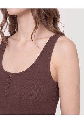 Body Manga Sisa Con Botones Frontales  Para Mujer Café Ostu