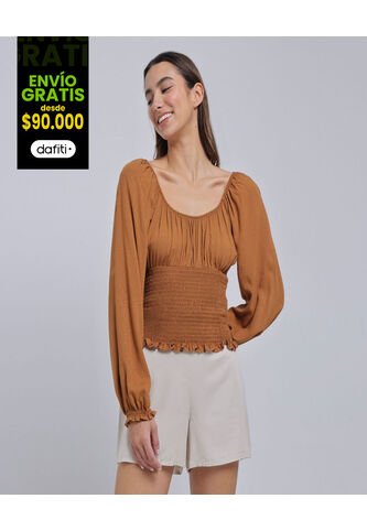 Blusa Para Mujer Manga Larga Color Café  Marca Ostu #40121021 Ostu