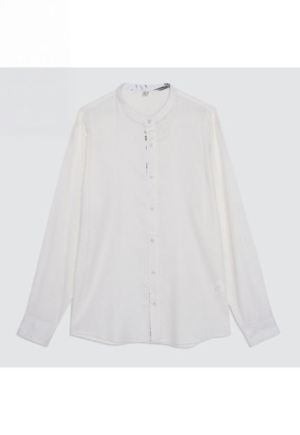 Camisa Para Hombre Manga Larga Sin Bolsillo Cuello Neru Color Blanco Marca Ostu #60010572