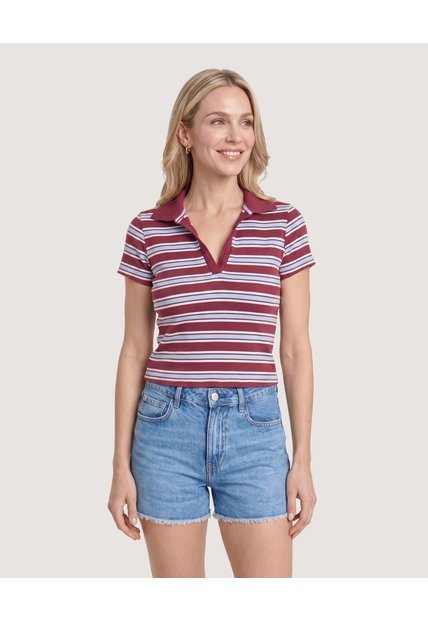 Polo Cropped  Para Mujer Vino Ostu