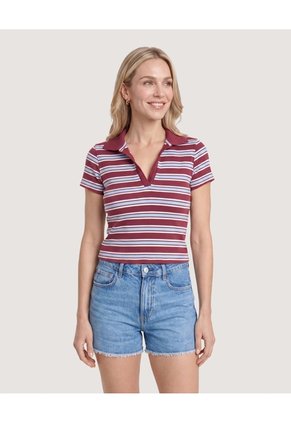 Polo Cropped Para Mujer Vino Ostu