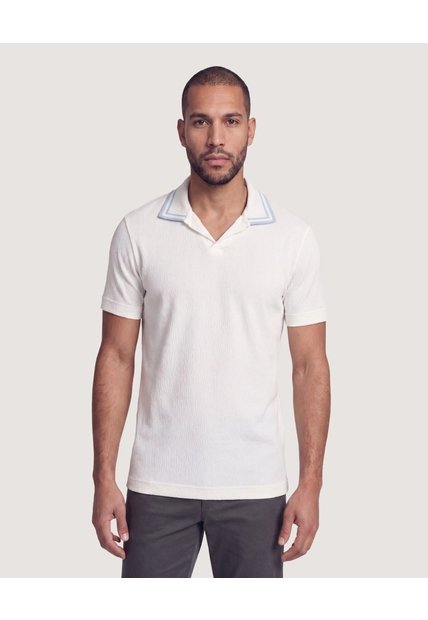 Polo Texturizado Cuello Contraste  Para Hombre Crema Ostu