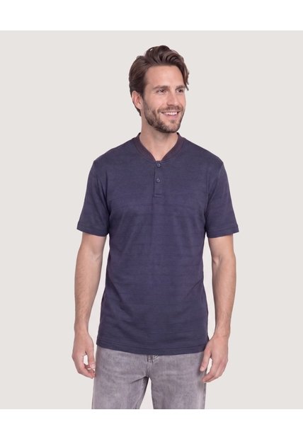 Polo Cuello Bomber Texturizado  Para Hombre Azul Ostu