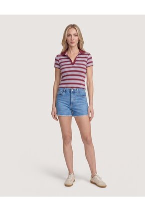 Polo Cropped Para Mujer Vino Ostu