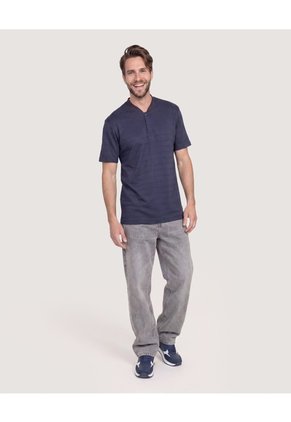 Polo Cuello Bomber Texturizado  Para Hombre Azul Ostu