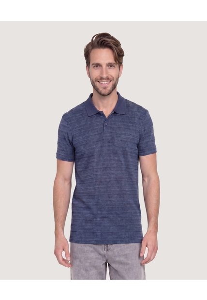 Polo Tricot Textura Premium  Para Hombre Azul Ostu