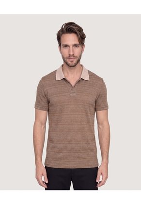 Polo Tricot Textura Premium Para Hombre Beige Ostu