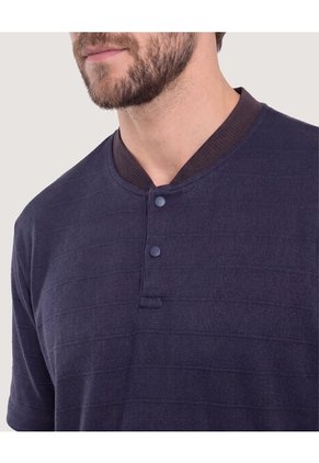 Polo Cuello Bomber Texturizado  Para Hombre Azul Ostu