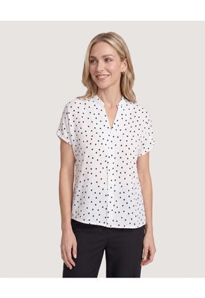 Blusa Escote V Fluida Para Mujer Blanco Ostu
