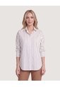 Camisa Manga Larga A Rayas  Para Mujer Café Ostu de Ostu
