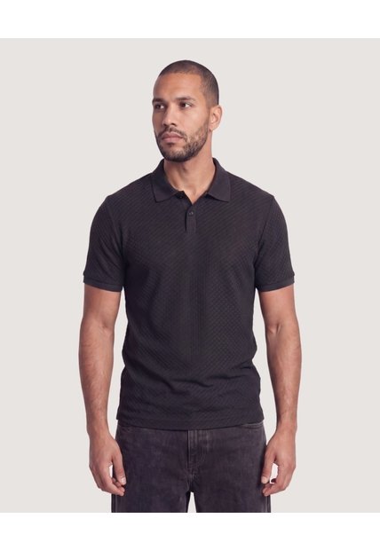 Polo Texturizada  Para Hombre Negro Ostu