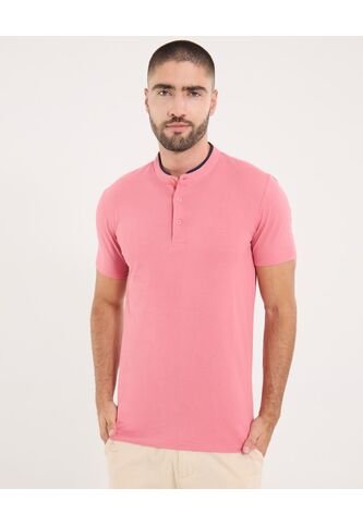 Polo Para Hombre Cuello Mao Sin Bolsillo Color Coral Marca Ostu #60110775 Ostu