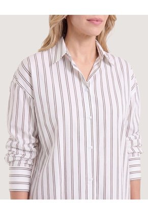 Camisa Manga Larga A Rayas Para Mujer Café Ostu