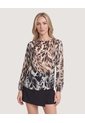Blusa Escote Ojal Estampada  Para Mujer Blanco Ostu de Ostu