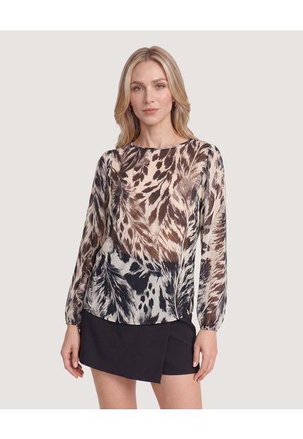 Blusa Escote Ojal Estampada  Para Mujer Blanco Ostu