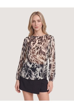 Blusa Escote Ojal Estampada Para Mujer Blanco Ostu
