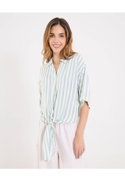 Blusa  Para Mujer Manga Corta Color Verde Marca Ostu #40121212