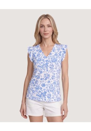Blusa Manga Corta Con Boleros Para Mujer Blanco Ostu