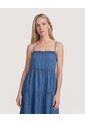 Vestido Denim De Tiras Con Volantes  Para Mujer Azul Ostu de Ostu