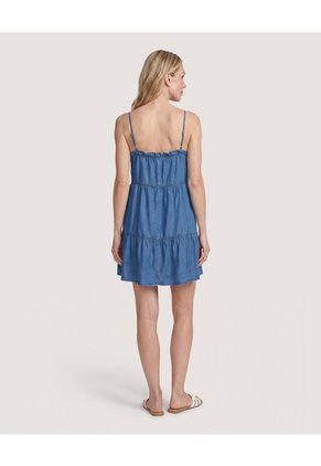 Vestido Denim De Tiras Con Volantes Para Mujer Azul Ostu
