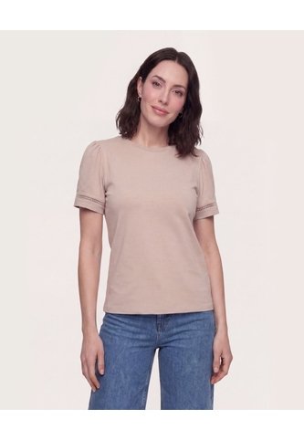 Camiseta Puff Sleeve Charm  Para Mujer Beige Ostu Ostu