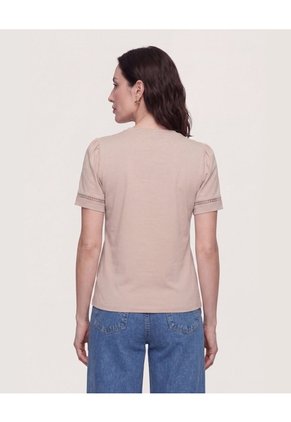 Camiseta Puff Sleeve Charm  Para Mujer Beige Ostu