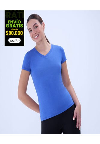 Camiseta Para Mujer Manga Corta Cuello V Color Azul  Marca Ostu #40092390 Ostu