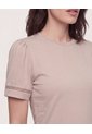 Camiseta Puff Sleeve Charm  Para Mujer Beige Ostu de Ostu