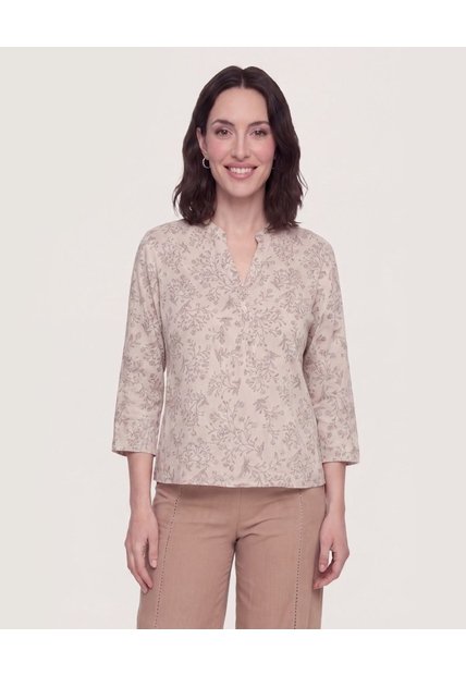 Blusa Basica Manga ¾  Para Mujer Café Ostu