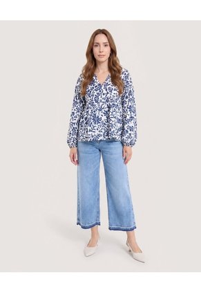 Blusa Estampada Boho Relax  Para Mujer Azul Ostu