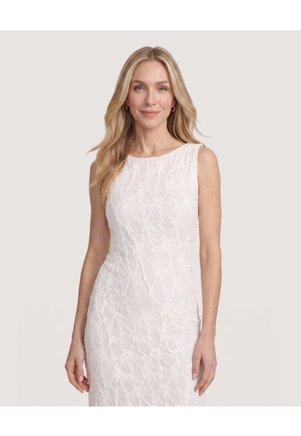 Vestido Midi De Encaje Floral  Para Mujer Hueso Ostu