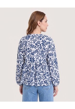 Blusa Estampada Boho Relax  Para Mujer Azul Ostu