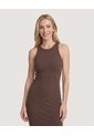 Vestido Midi Ajustado Manga Sisa  Para Mujer Café Ostu de Ostu