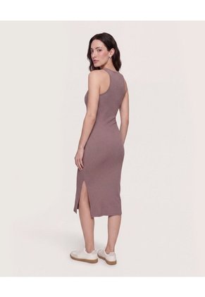 Vestido Midi Ajustado Manga Sisa Para Mujer Beige Ostu