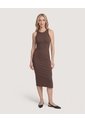 Vestido Midi Ajustado Manga Sisa  Para Mujer Café Ostu de Ostu
