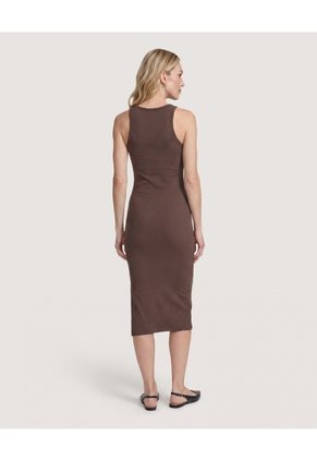 Vestido Midi Ajustado Manga Sisa  Para Mujer Café Ostu