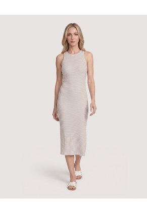 Vestido Midi Ajustado A Rayas  Para Mujer Café Ostu