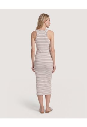 Vestido Midi Ajustado A Rayas  Para Mujer Café Ostu