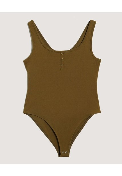 Body Manga Sisa Con Botones Frontales  Para Mujer Verde Ostu