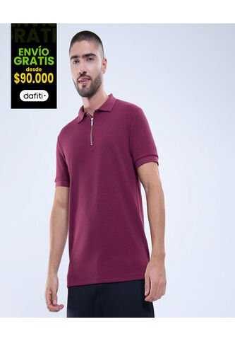 Polo Para Hombre Cuello Tejido Sin Bolsillo Color Vino Marca Ostu #60110727 Ostu