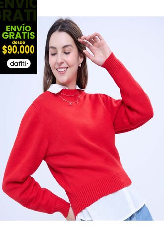 Saco Para Mujer Cuello Redondo Color Rojo Marca Ostu #40330077 Ostu